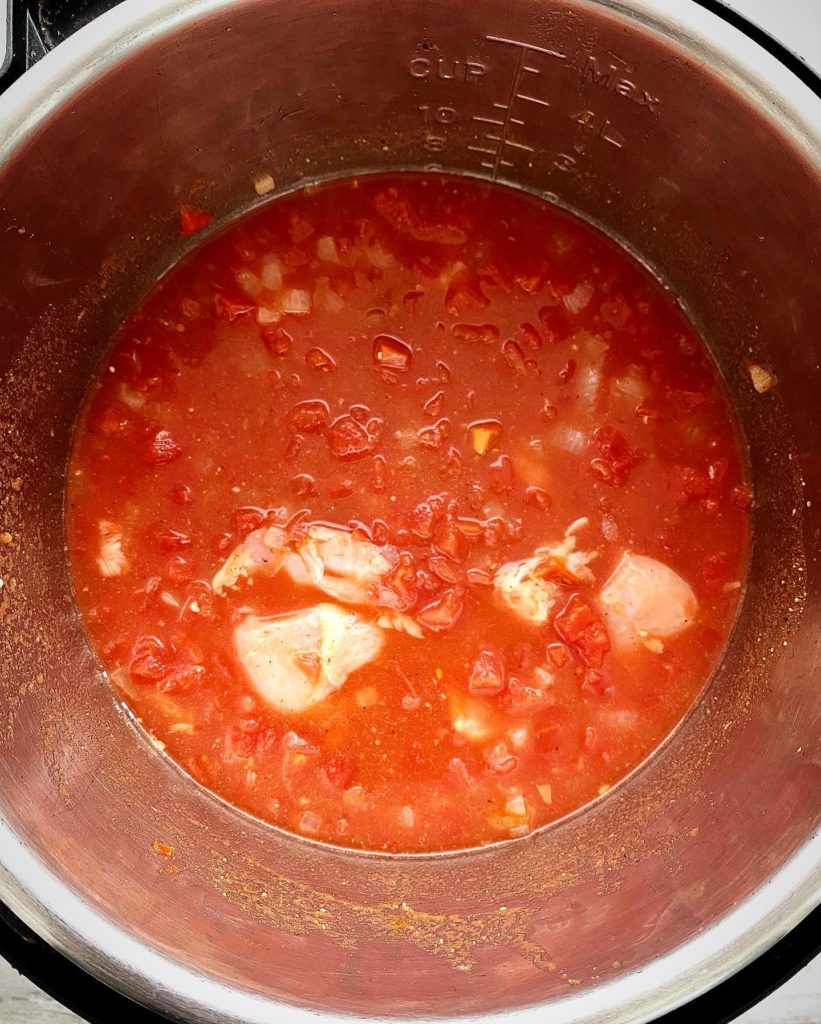 uncooked Chicken with Okra & Tomatoes in the instant pot