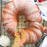 Sliced buttermilk pound cake on a cookie rack