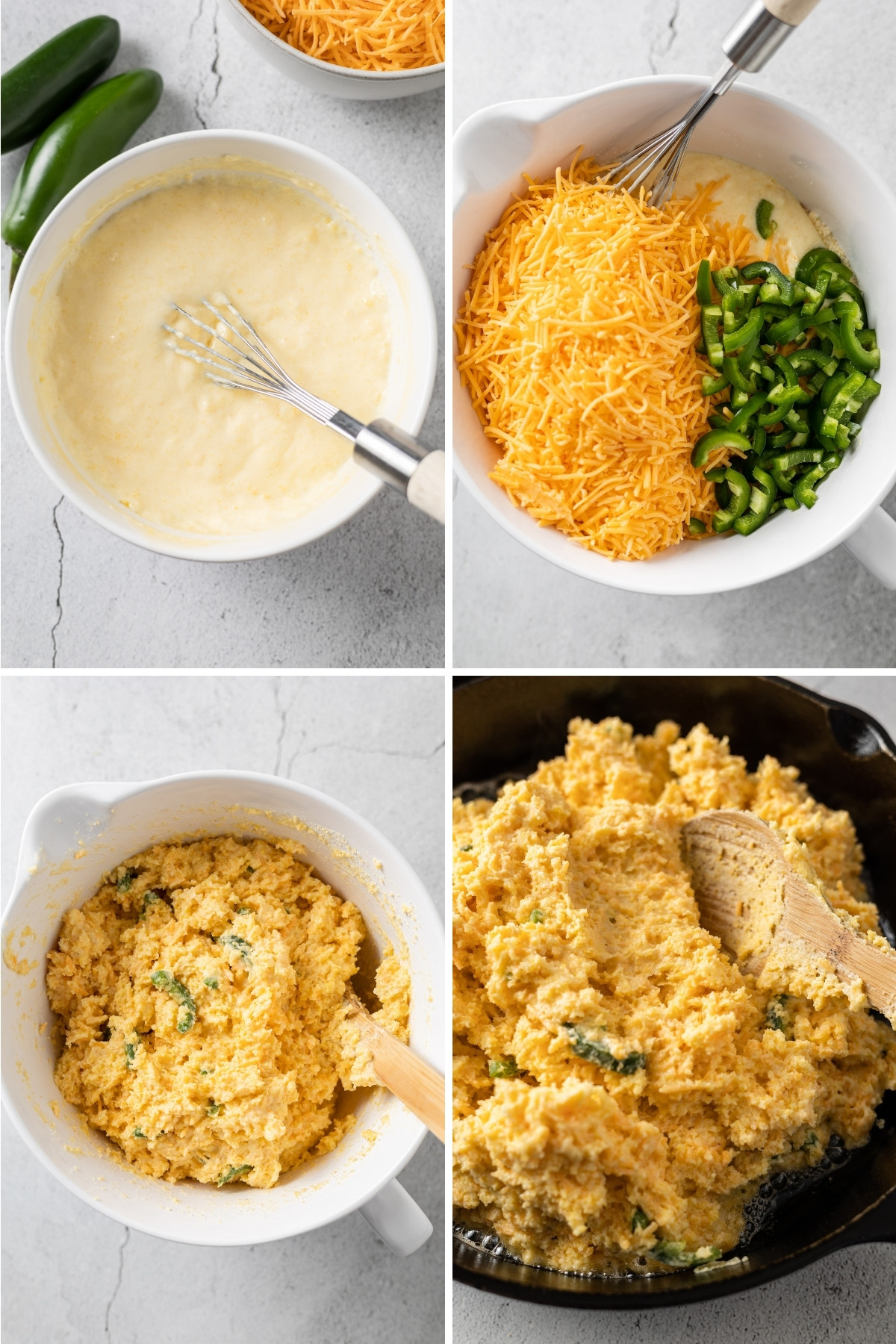 photo collage for how to make jalapeño cheddar cornbread with jiffy mix