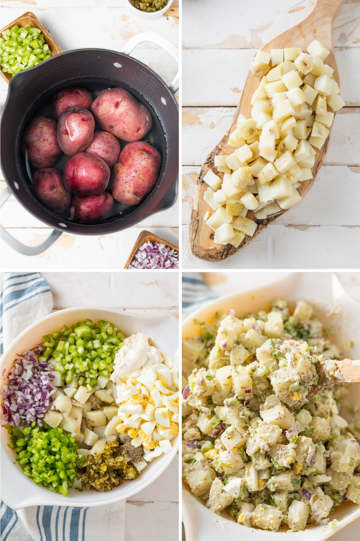 collage for how to make Patti labelle potato Salad with red potatoes