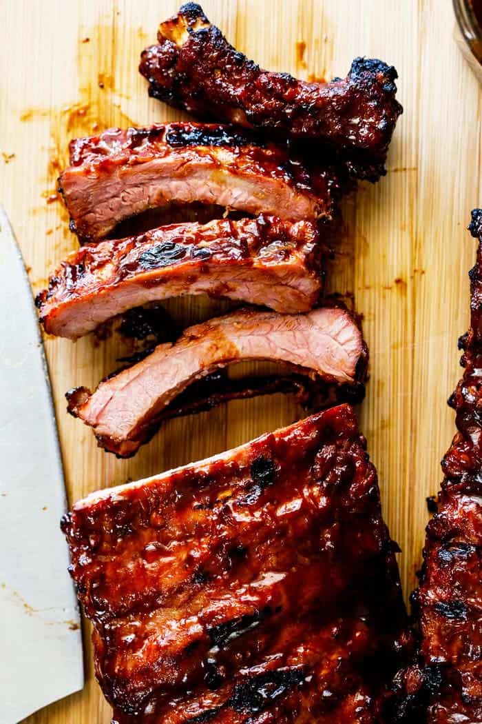 bbq ribs on a cutting board