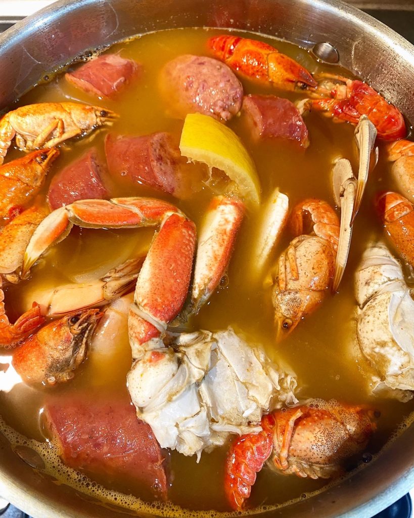 seafood boil in water before the water is strained