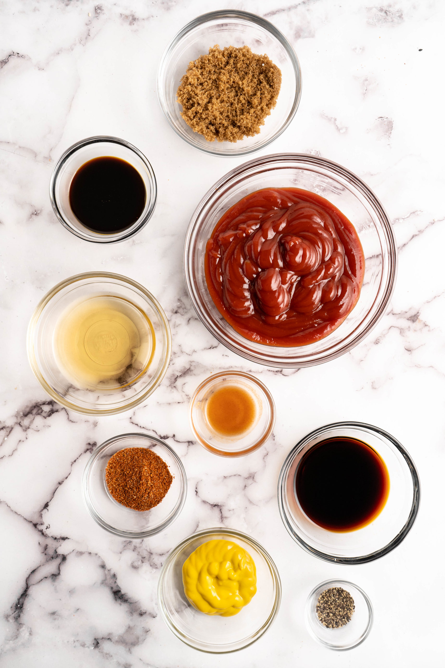 Overhead view of barbecue sauce ingredients