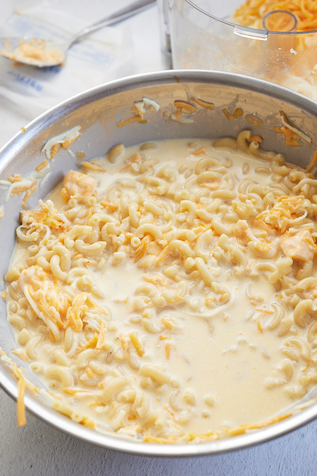 mac and cheese ingredients in a large bowl
