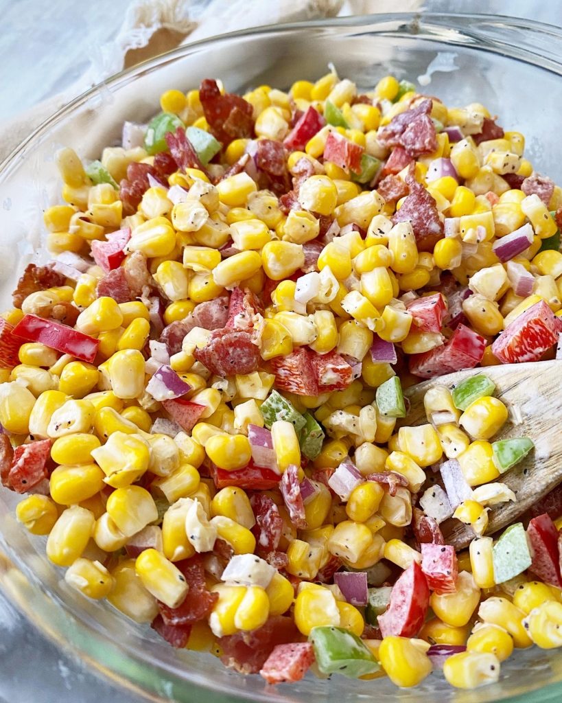 close up of southern corn salad in a bowl