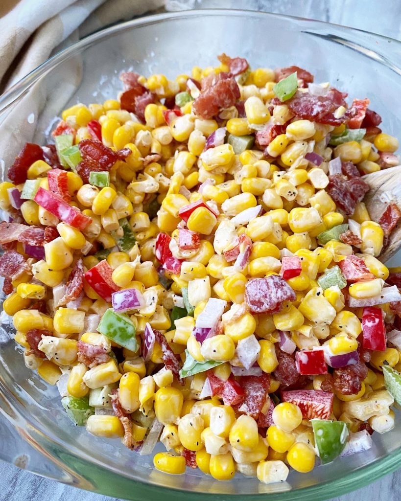 close up of southern corn salad in a bowl