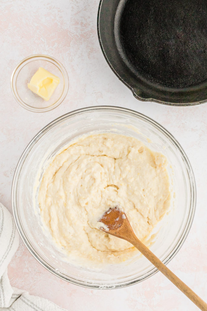 Southern pancake batter being mixed together before frying