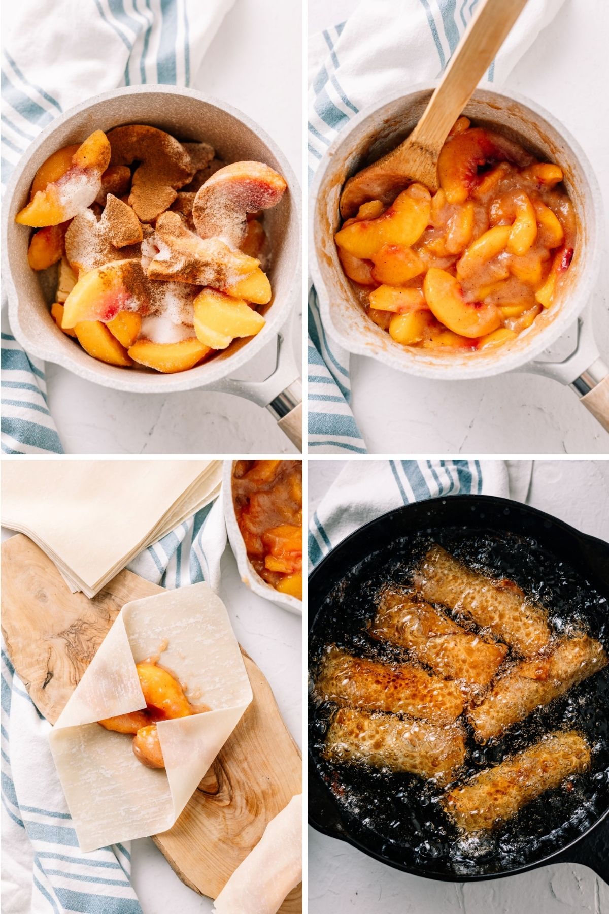 simple steps to make Peach Cobbler Egg Rolls