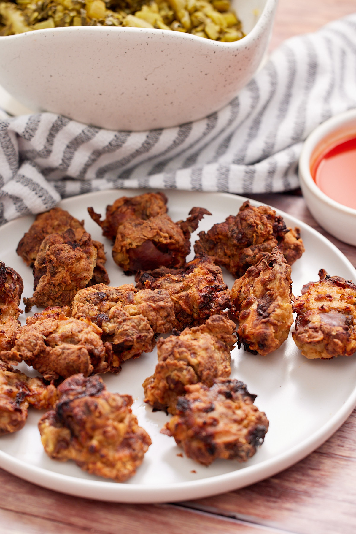 air fryer chicken livers on white plate