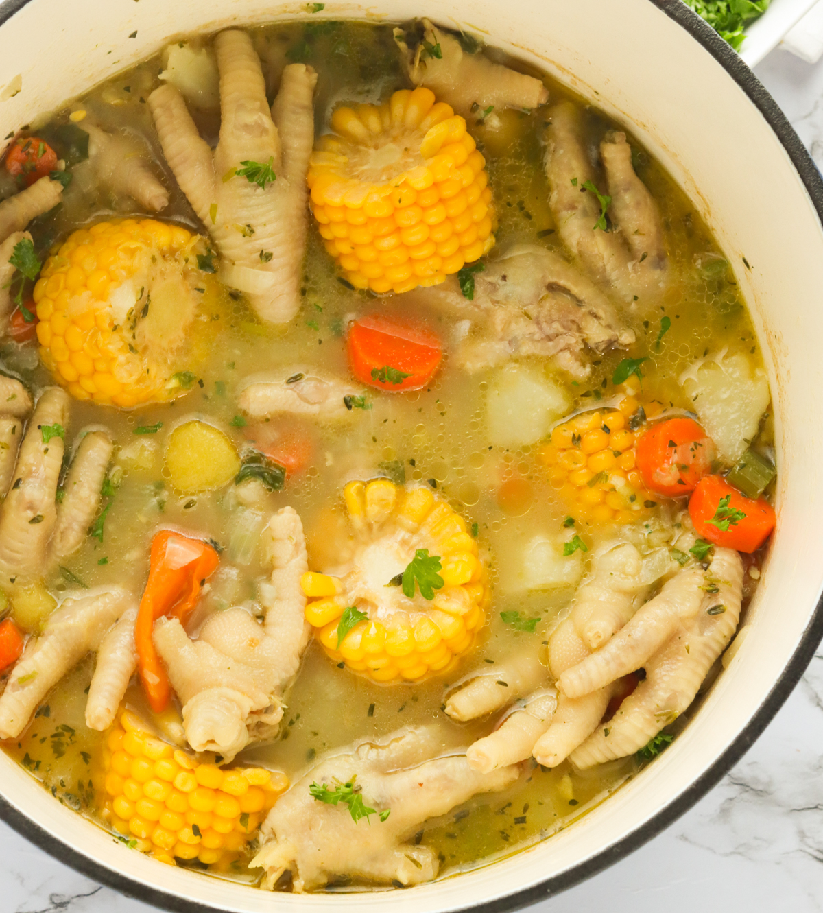 A finished pot of chicken feet soup