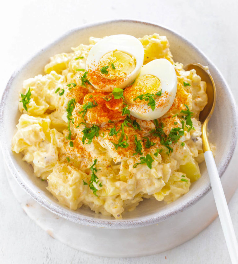 Southern potato salad in a white bowl