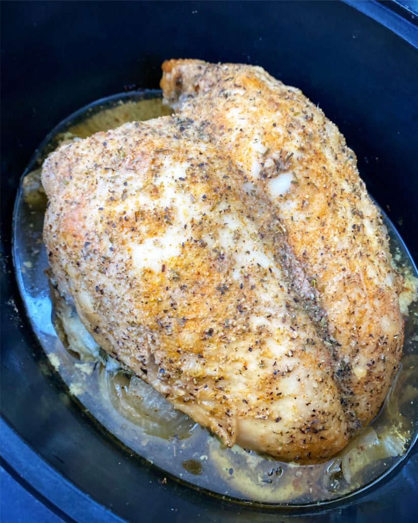 cooked turkey breast in the crockpot