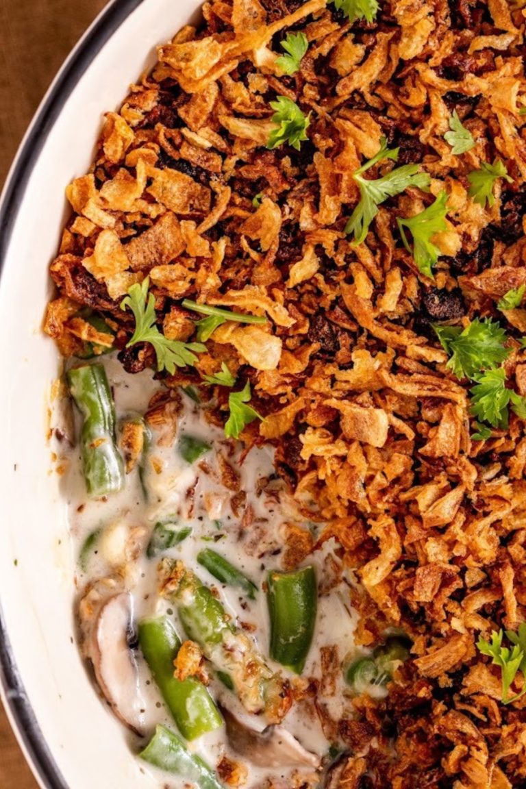 close-up of Southern Green Bean Casserole
