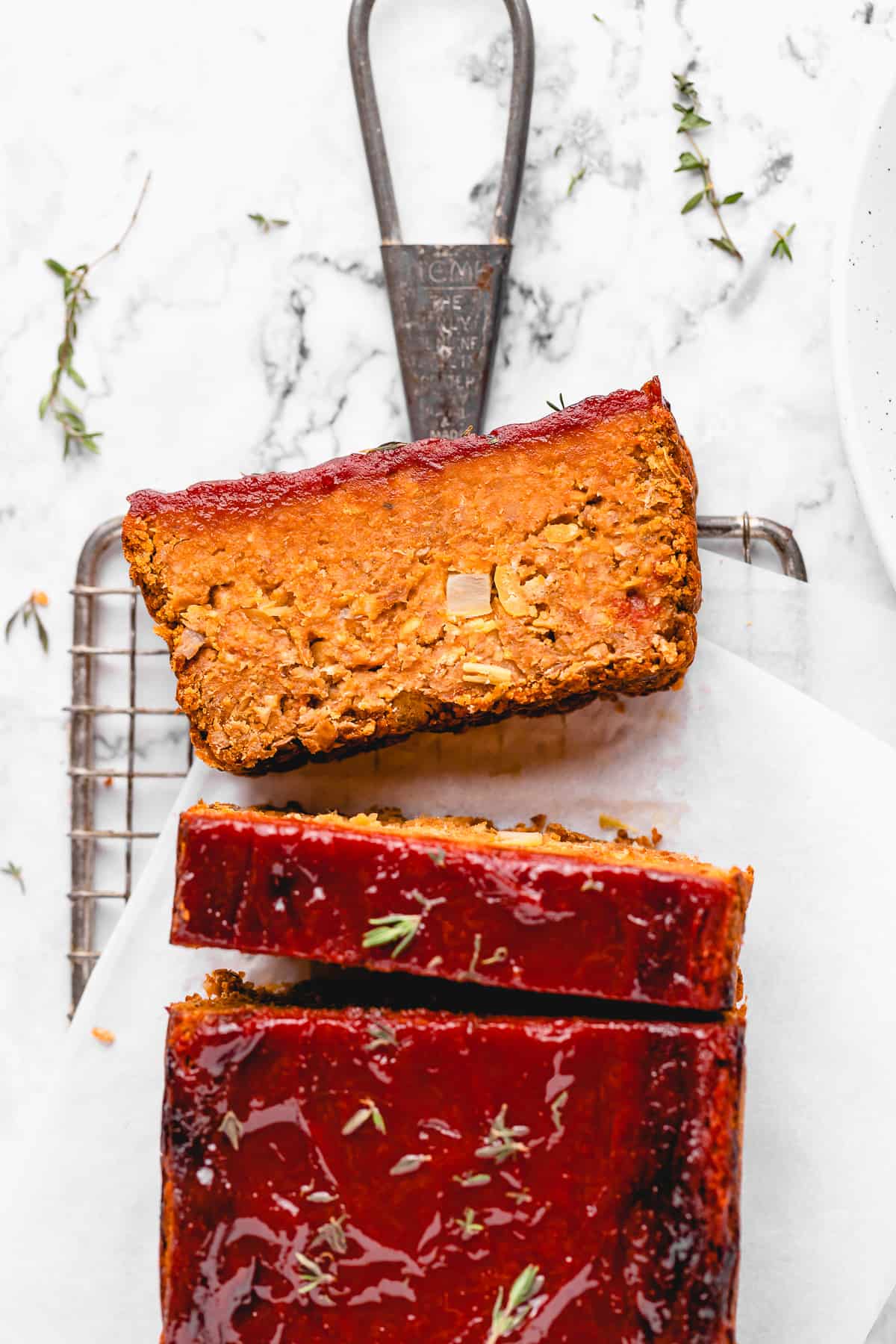 Overhead view of vegan meatloaf