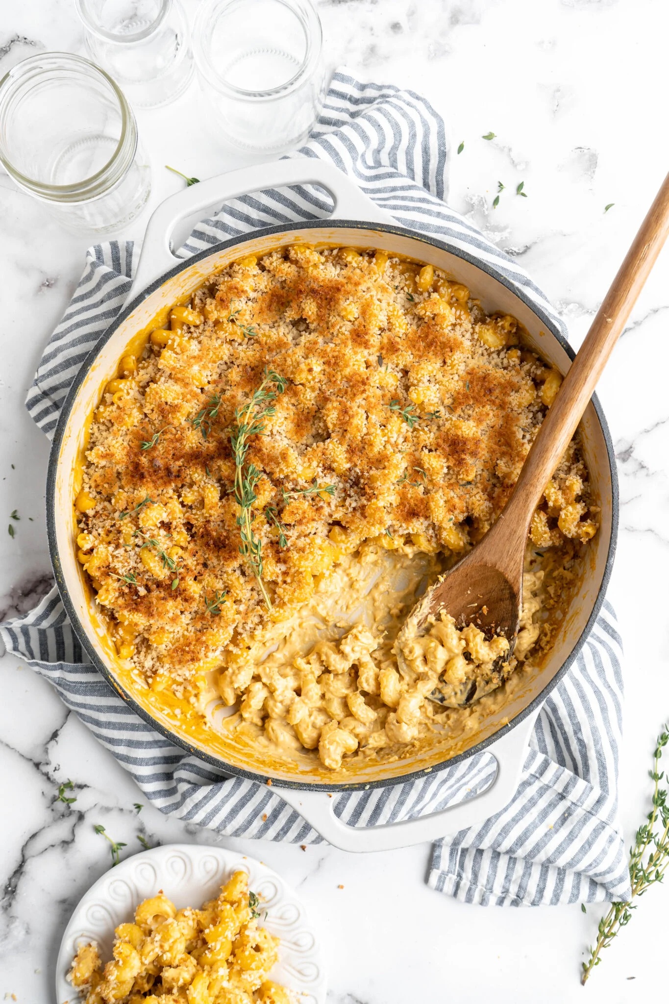 Overhead view of vegan mac and cheese