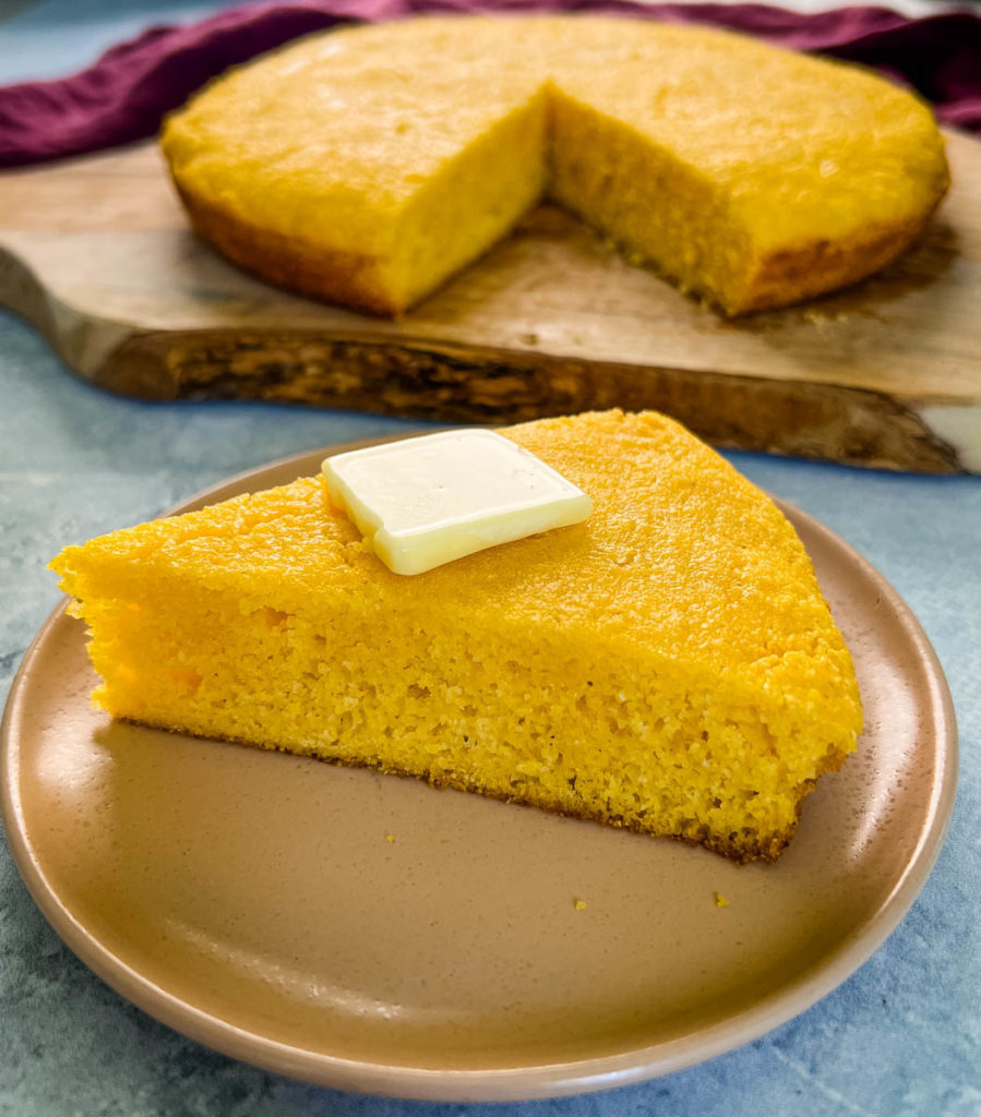 slice of Southern cornbread with butter