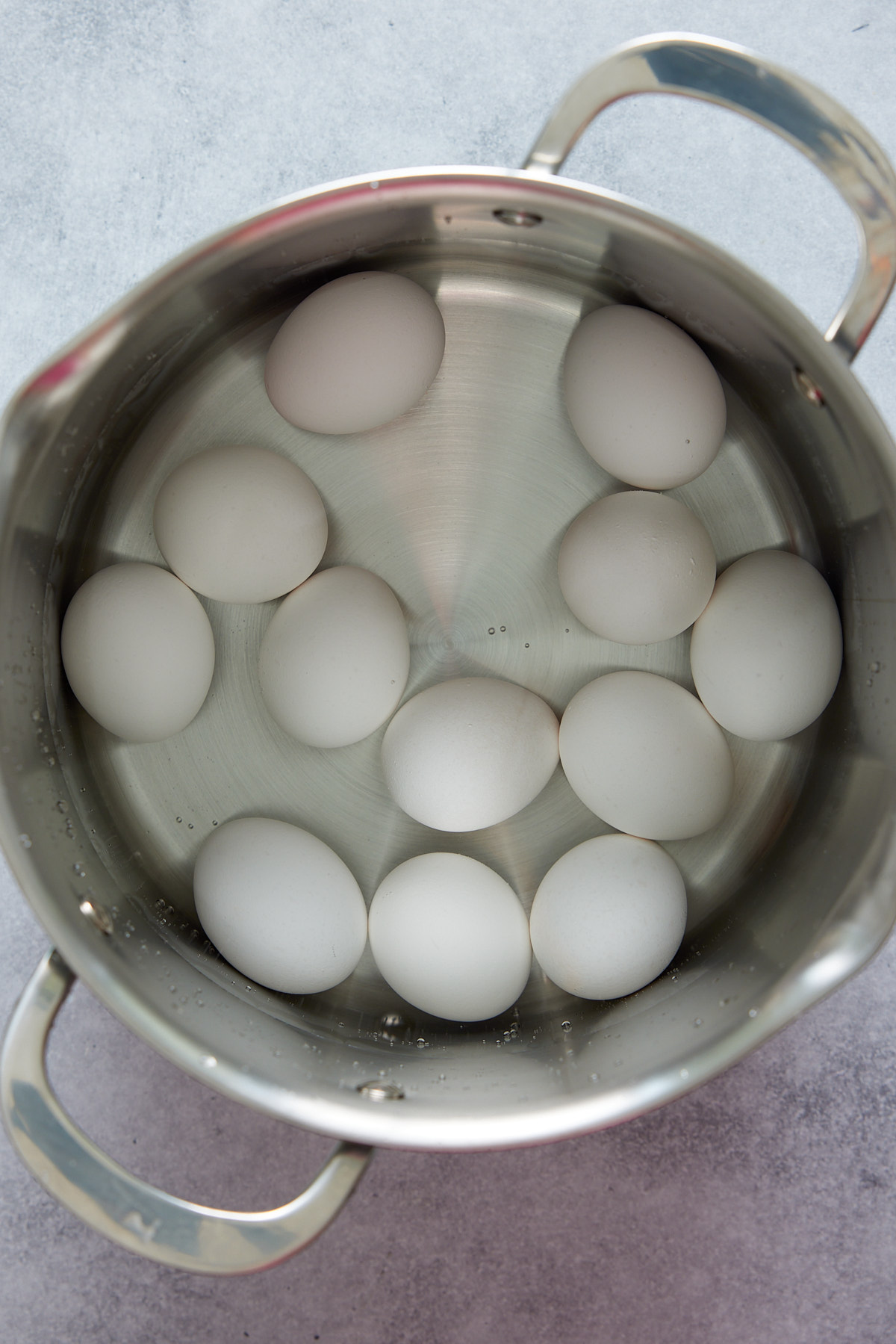 eggs in pot covered in water