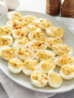 southern deviled eggs on white plate