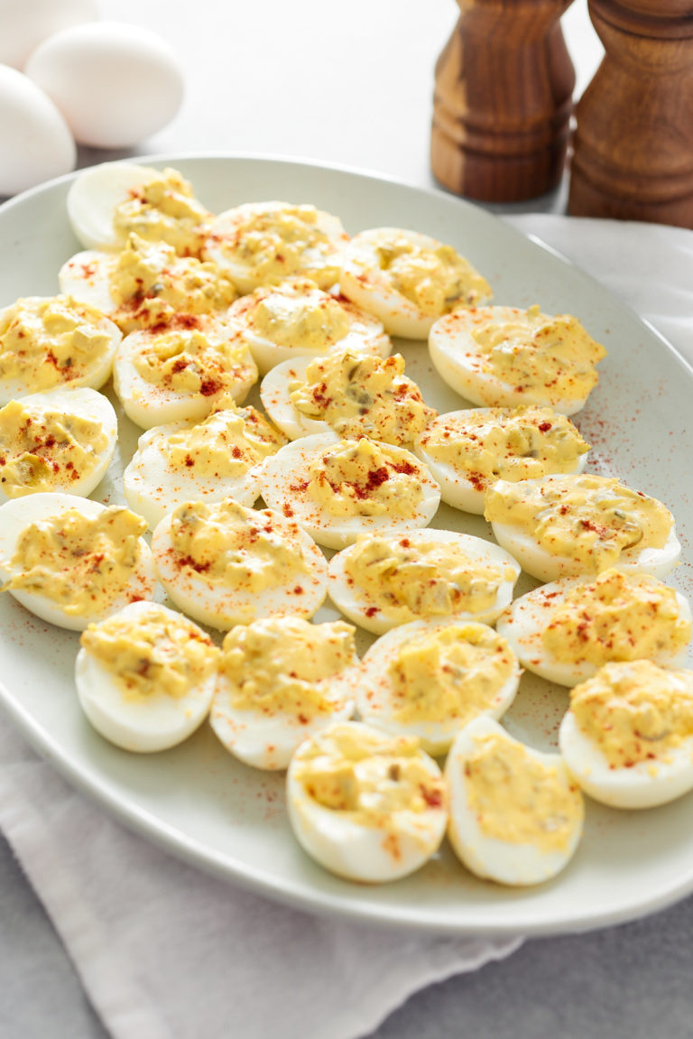 southern deviled eggs on white plate