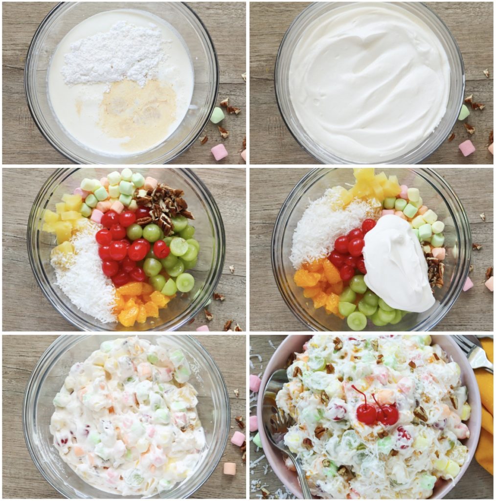 Easy steps for the creamy dressing and fruit salad