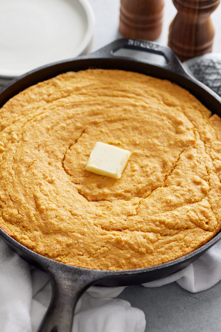 sweet potato cornbread in a skillet