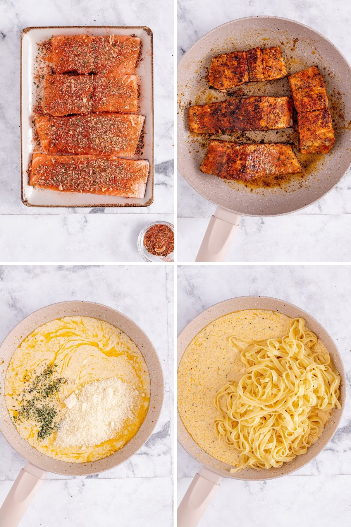 how to make cajun salmon alfredo with pasta in four steps
