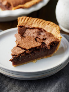 slice of chocolate chess pie on plate