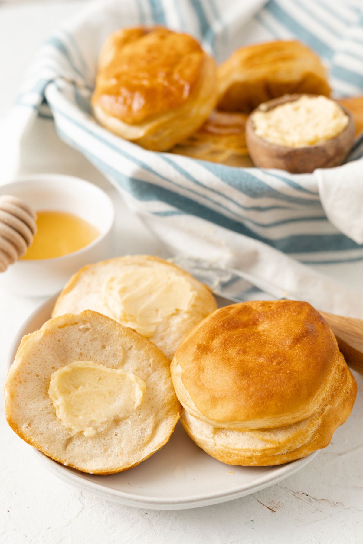 Pilsbury Grands Air Fryer Biscuits with melted whipped honey butter