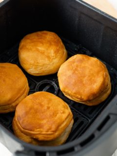 golden brown biscuits cooked in an air fryer