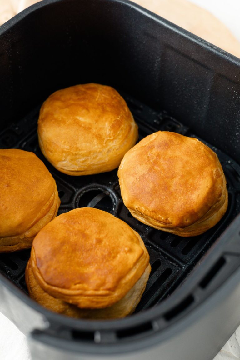 golden brown biscuits cooked in an air fryer