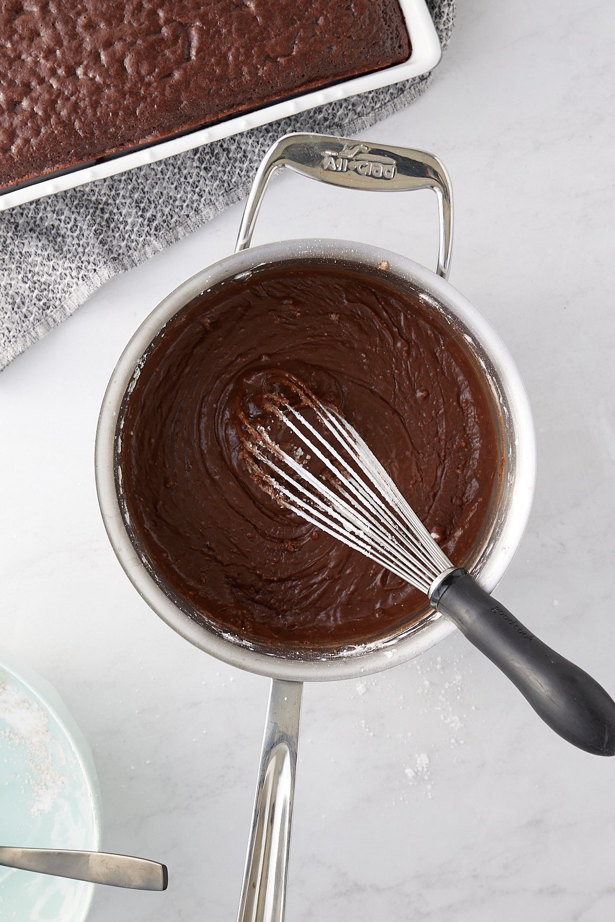 coca cola cake chocolate frosting in saucepan