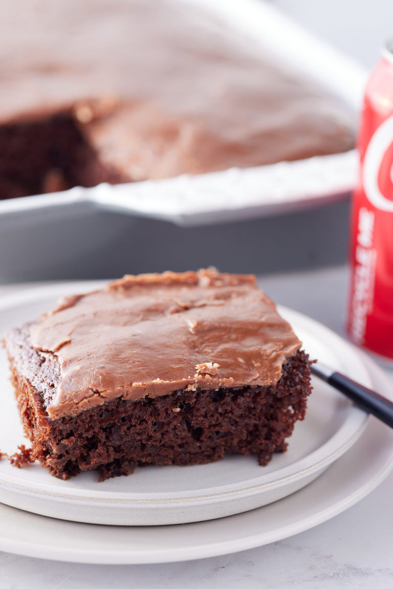 slice of coca cola cake on a plate