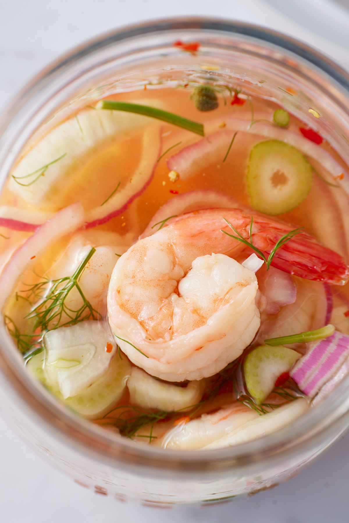 shrimp on top of pickling jar