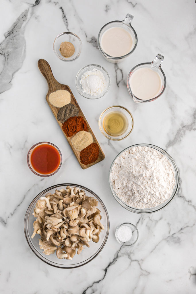 Ingredients to make fried oyster mushrooms recipe
