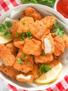 Look at the white flaky catfish nuggets!