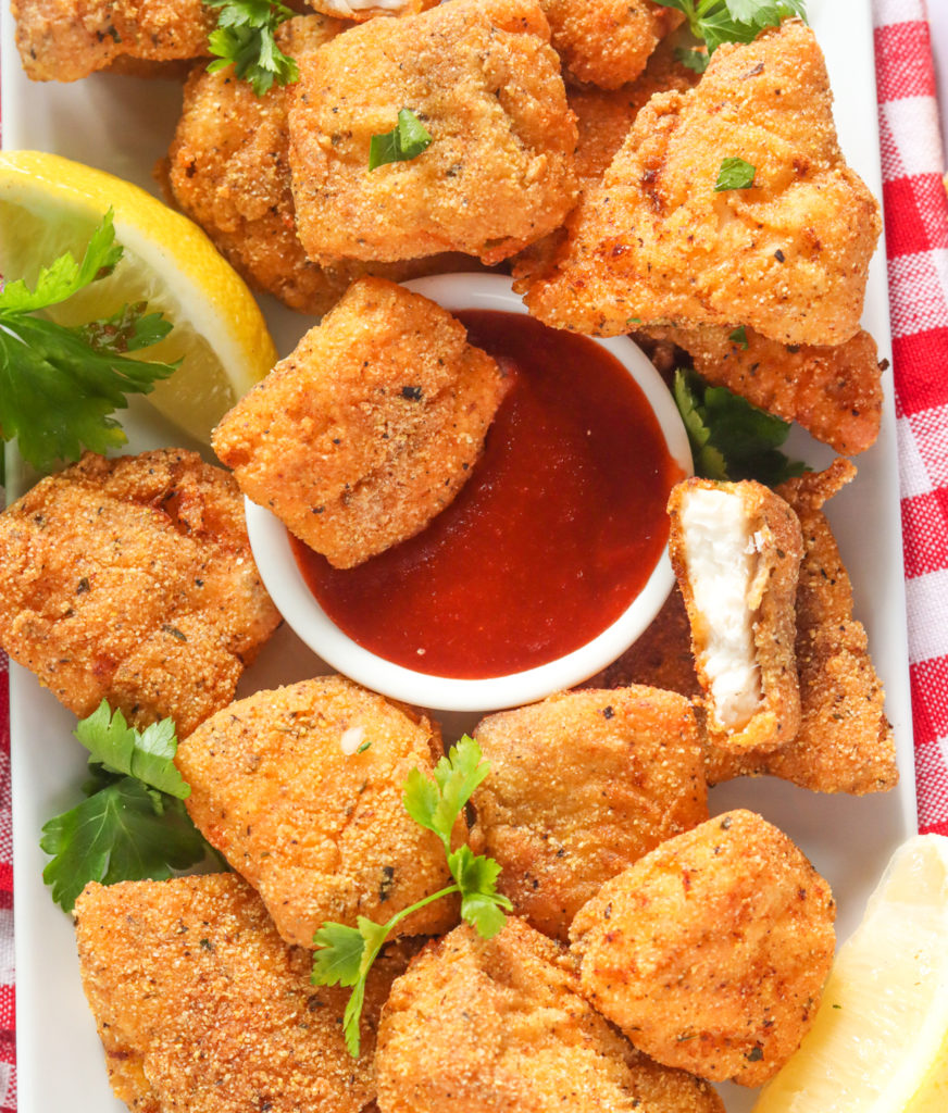 Freshly fried catfish nuggets with sauce