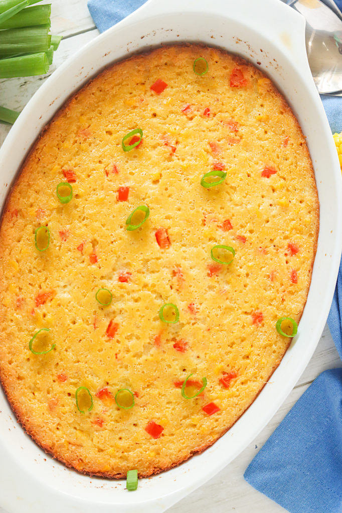 Fresh from the oven Southern corn pudding to enjoy