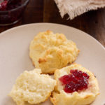 open drop biscuit with jelly on it
