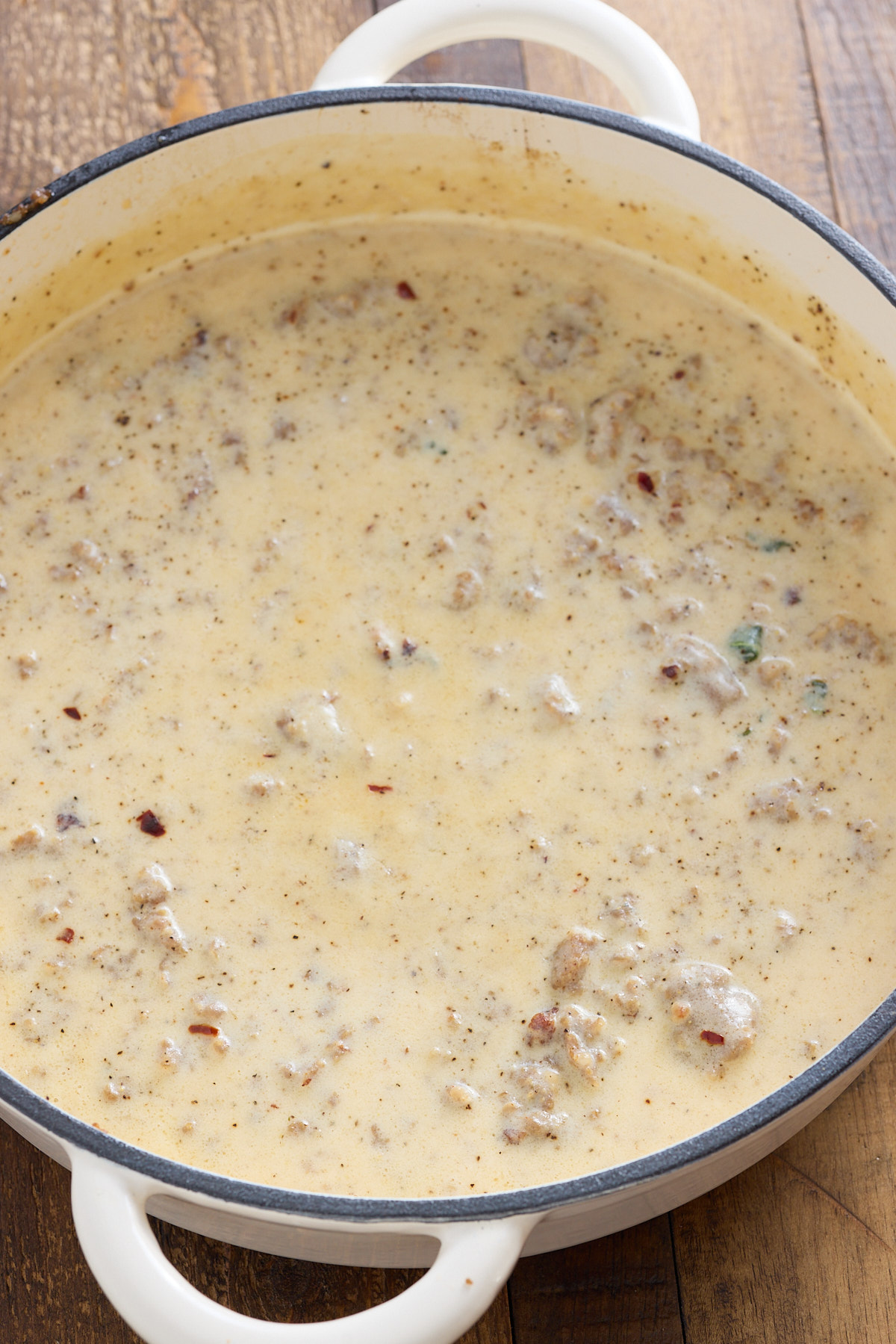 sausage gravy before it has been thickened