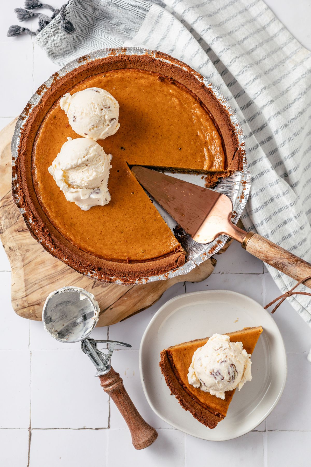 yummy Sweet Potato Pie with Graham Crust topped with ice cream