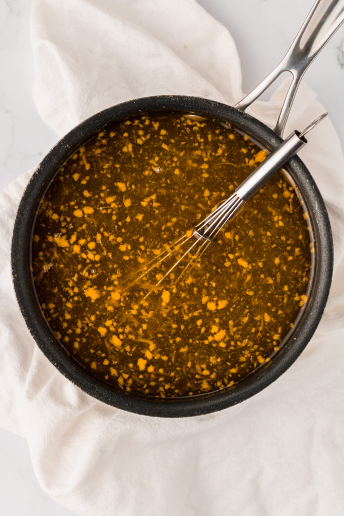Whisking orange zest into agar-agar mixture