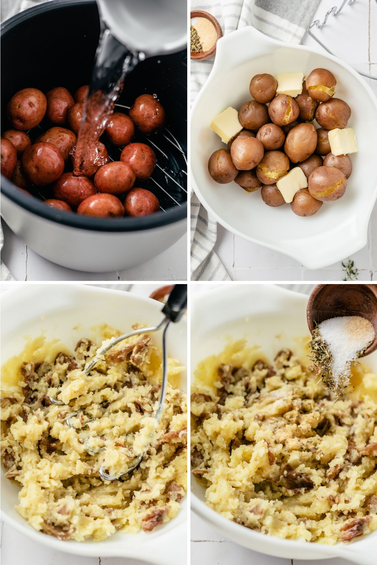 step-by-step instructions for how to make Mashed Potatoes with Red Skin by first boiling the potatoes in an Instant Pot