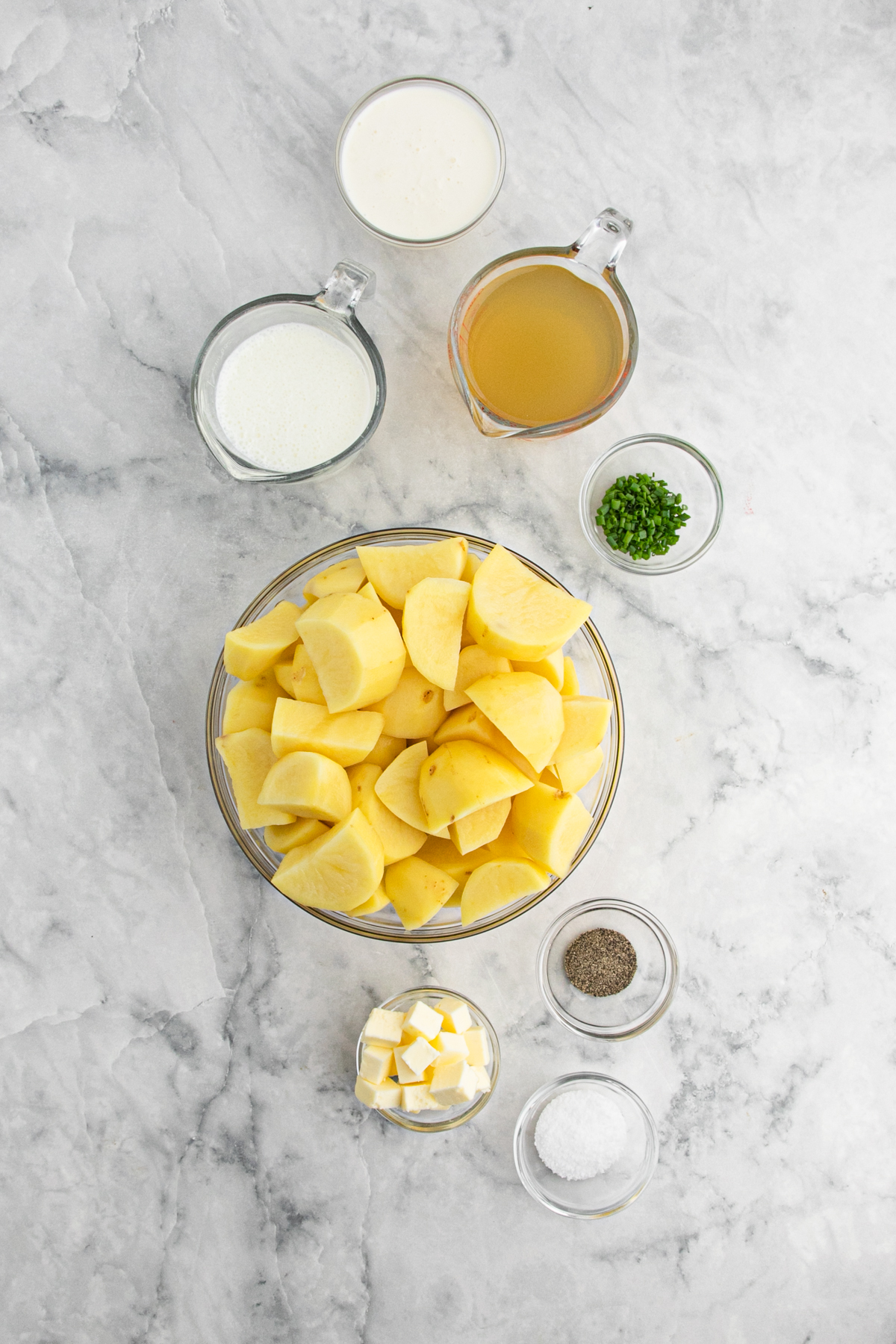 Diced potatoes and ingredients ready to enjoy