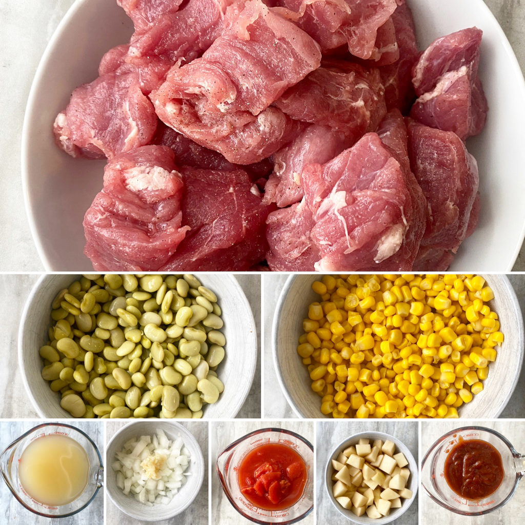collage of ingredients for slow cooker brunswick stew