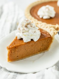 a slice of Sweet Potato Pie with Canned Yams on a plate
