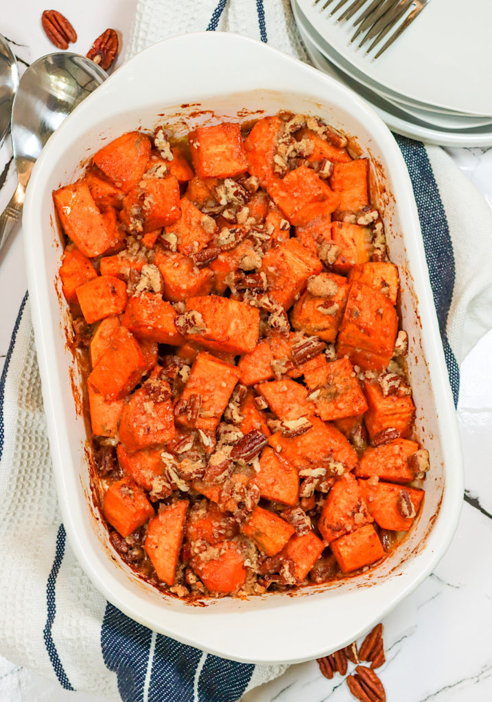 Insanely delicious yam casserole fresh from the oven