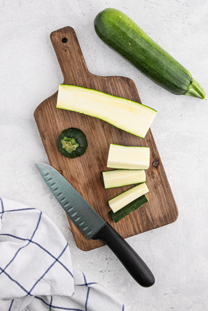 Cut zucchini on a cutting board