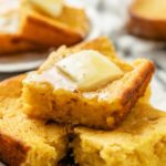Jiffy Cornbread with Creamed Corn topped with butter and honey