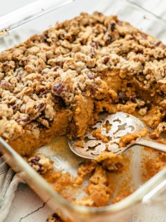 Sweet Potato Casserole with Canned Yams in a large baking dish