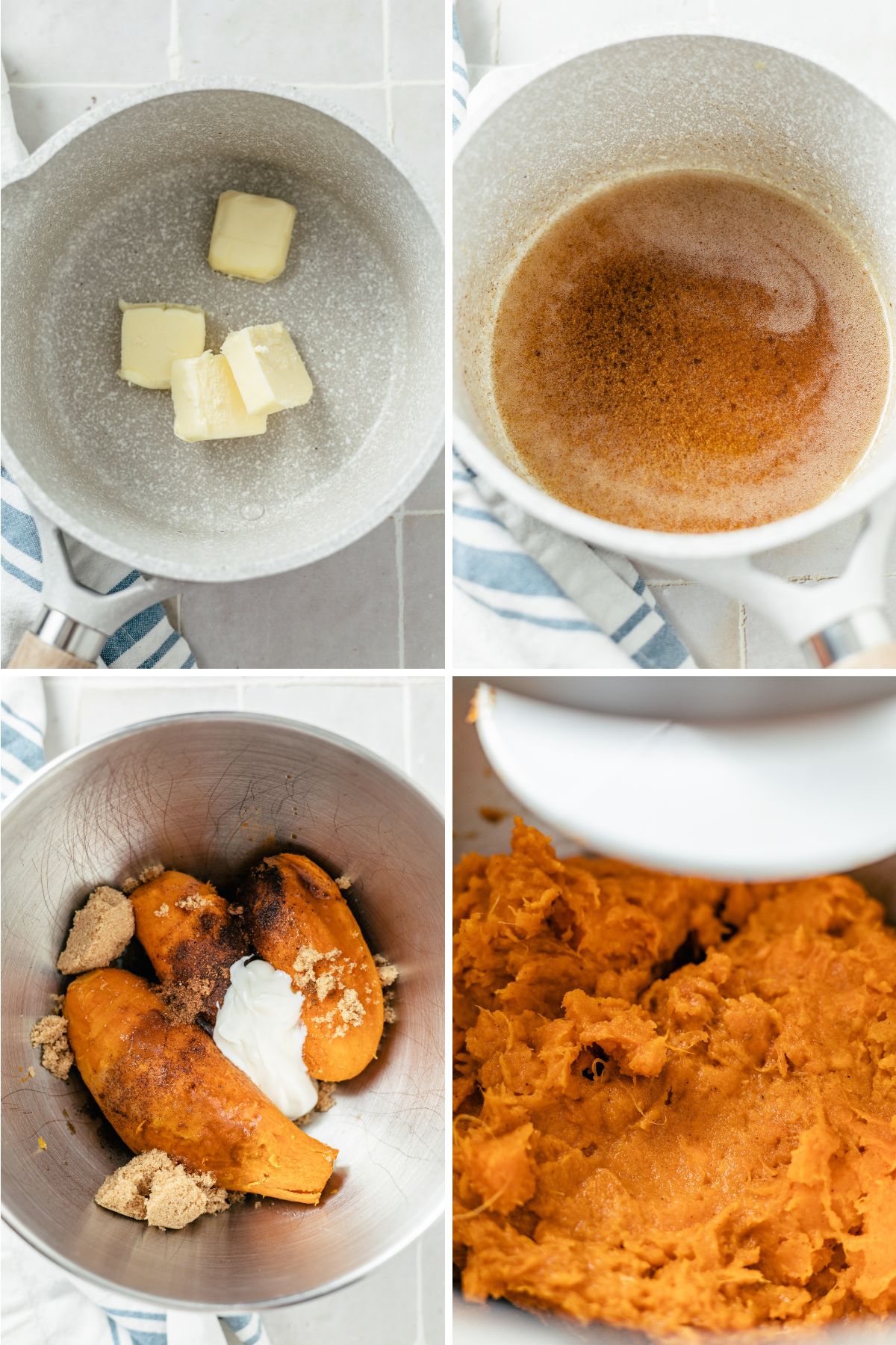 step-by-step instructions for how to make Whipped Sweet Potatoes with brown sugar and brown butter